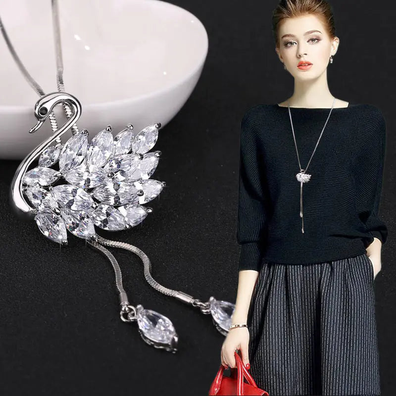 Elegant Swan Zircon Necklace