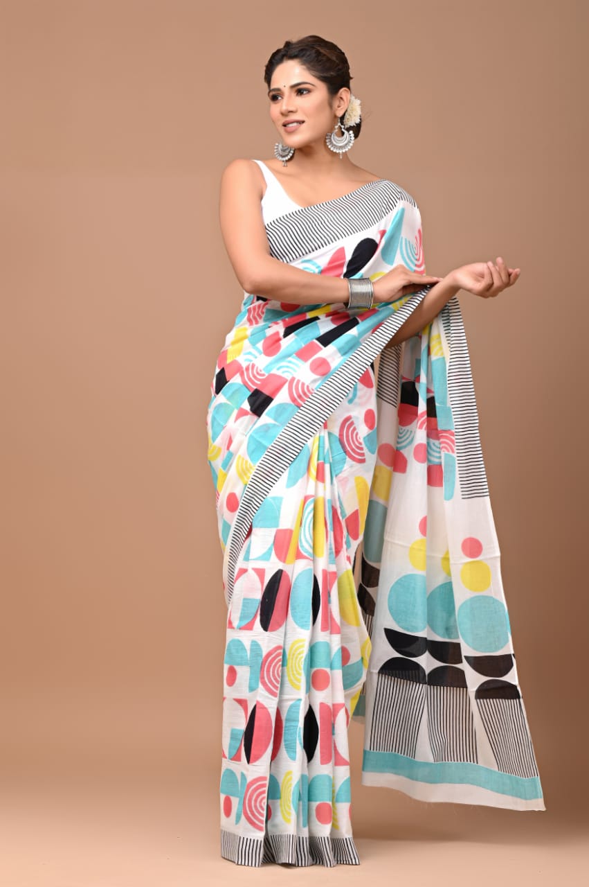 Cotton mulmul sarees with blouse piece