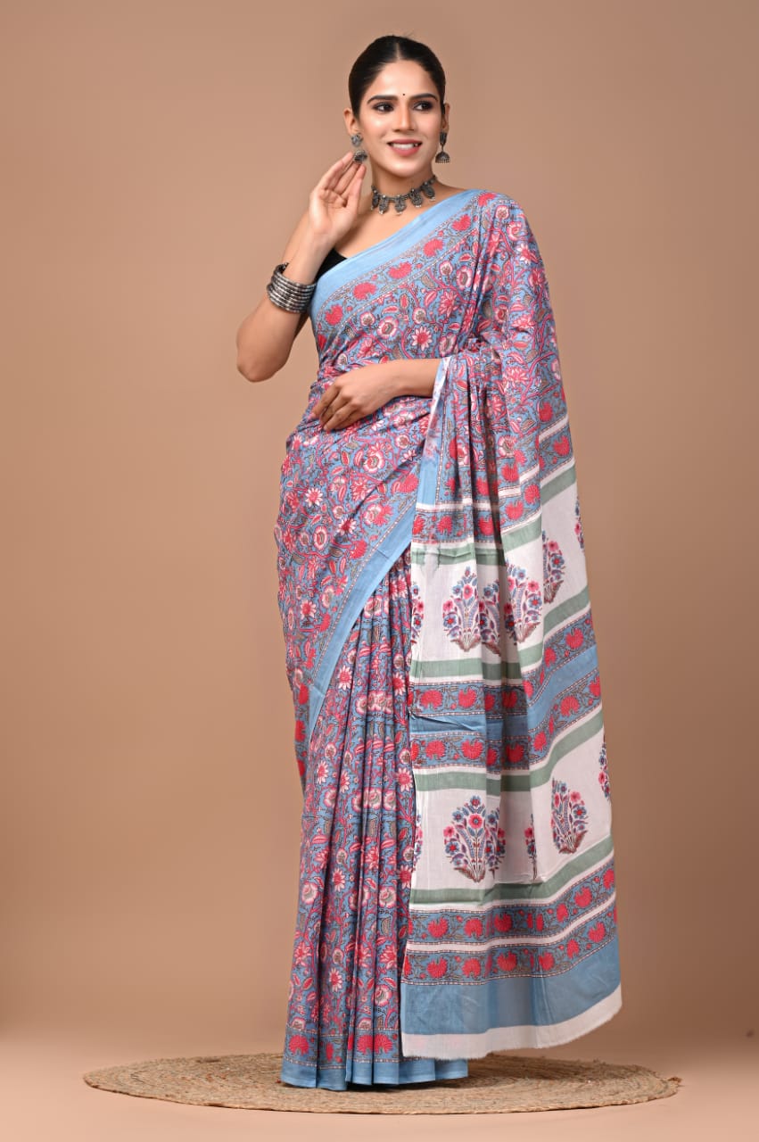 Quirky Cotton mulmul sarees with blouse piece