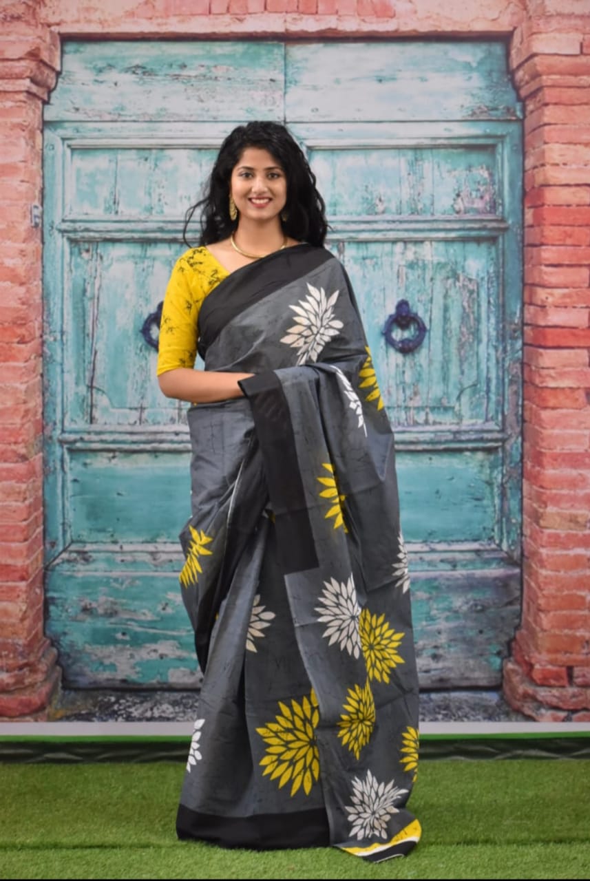 3 Cotton mulmul sarees with blouse piece
