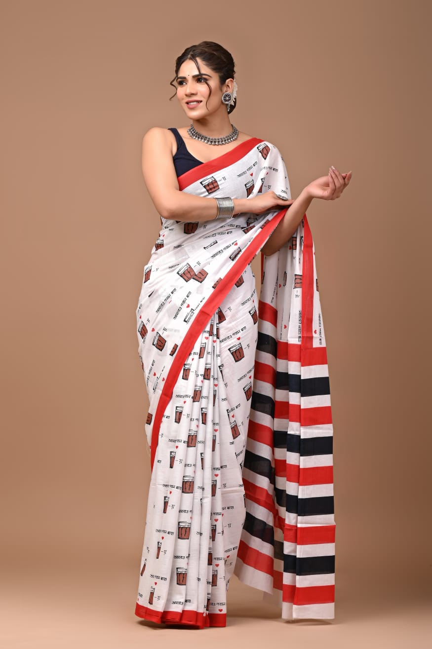 Cotton mulmul sarees with blouse piece
