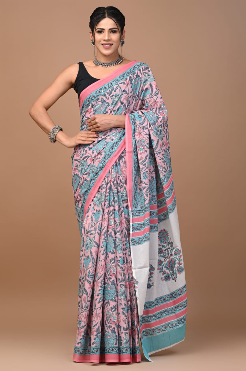 Quirky Cotton mulmul sarees with blouse piece