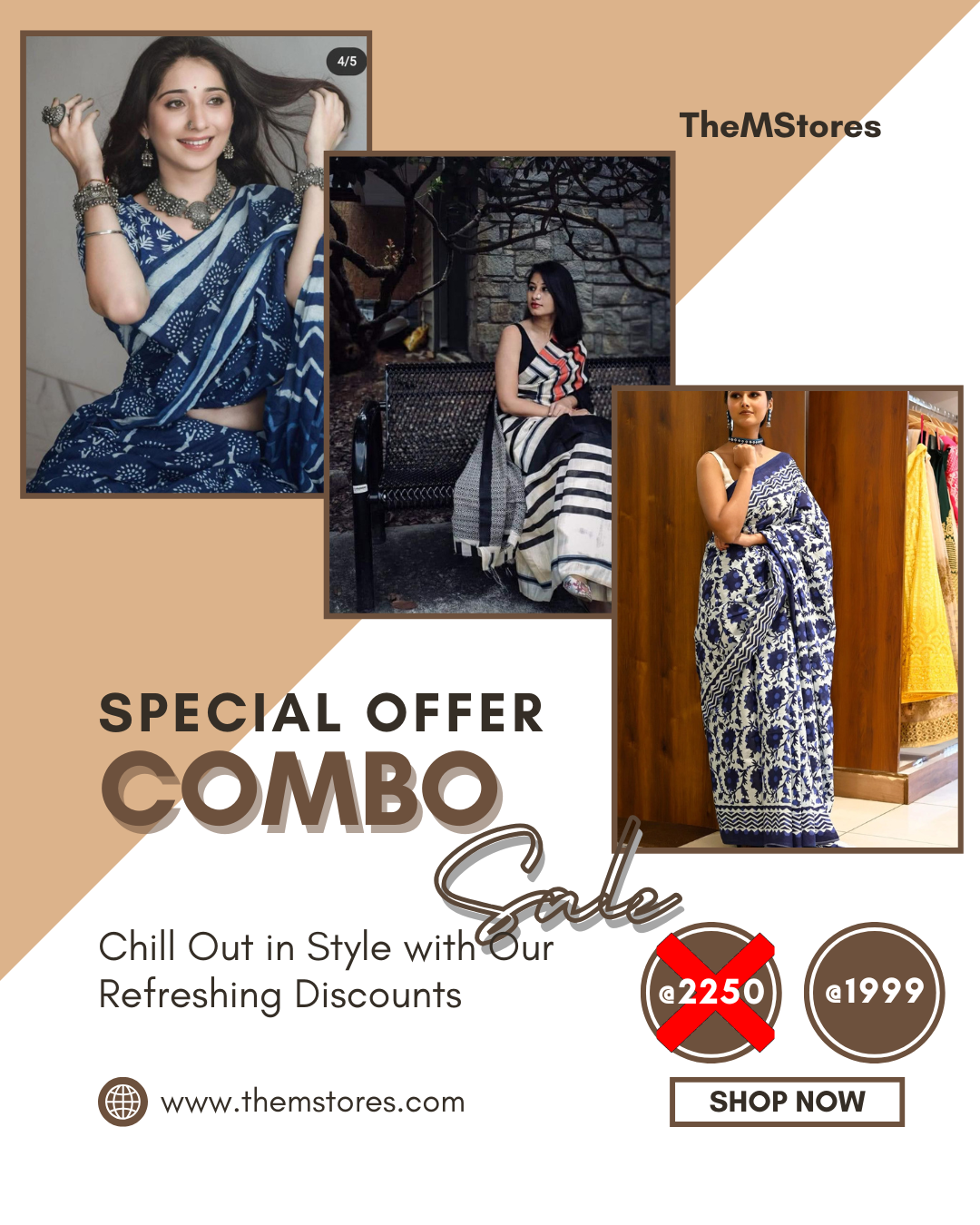 3 Cotton mulmul sarees with blouse piece